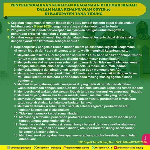 Surat Edaran Bupati Tana Tidung Tentang Penyelenggaraan Kegiatan Keagamaan di Rumah Ibadah dalam Masa Penanganan Covid-19 di Kabupaten Tana Tidung